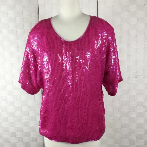 Royal Feeling Pink Sequin Evening Top, Vintage - Picture 1 of 4